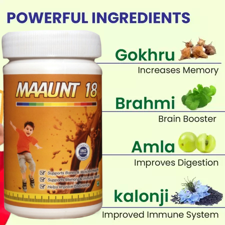 Maaunt 18 Nutrition Supplement Boosts Bone & Muscle Health Vibrant Growth In Children 30 Capsules - Image 2